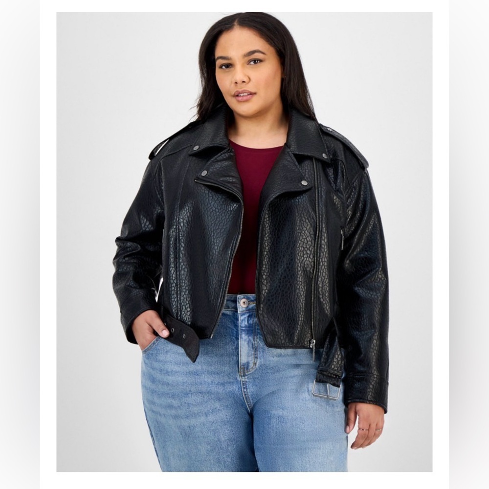 NWT Jou Jou Black Faux Leather Moto Biker Jacket Plus Size 3X Curve